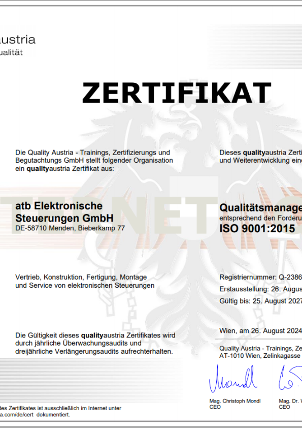 ISO 9001 - atb Elektronische Steuerungen GmbH